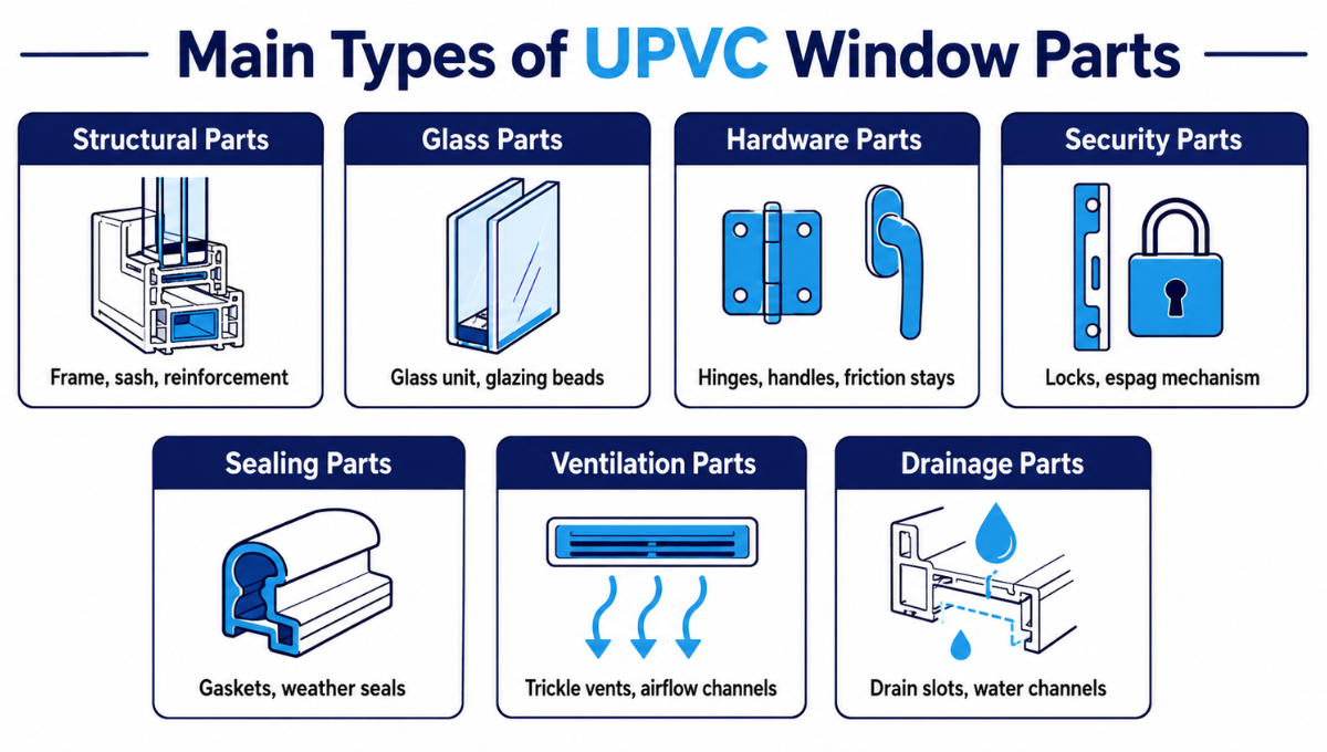 Main Types of UPVC Window Parts