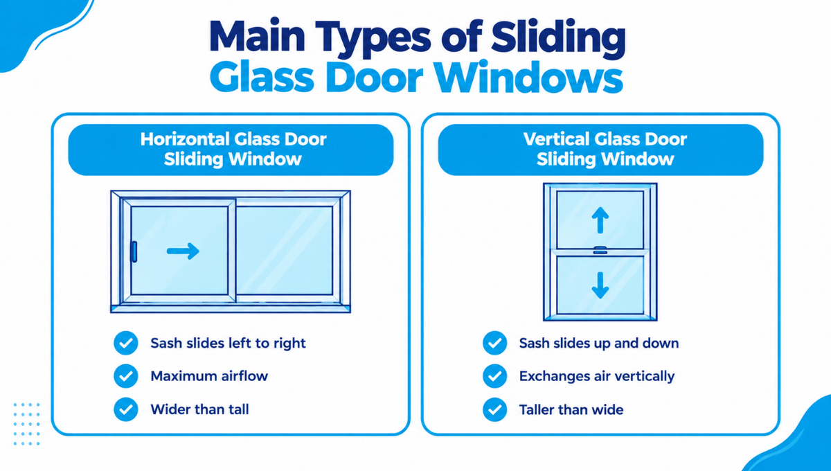 Main types of sliding glass door windows Main types of sliding glass door windows