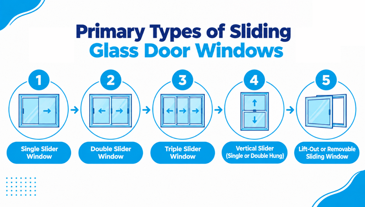 Primary types of sliding glass door windows Primary types of sliding glass door windows