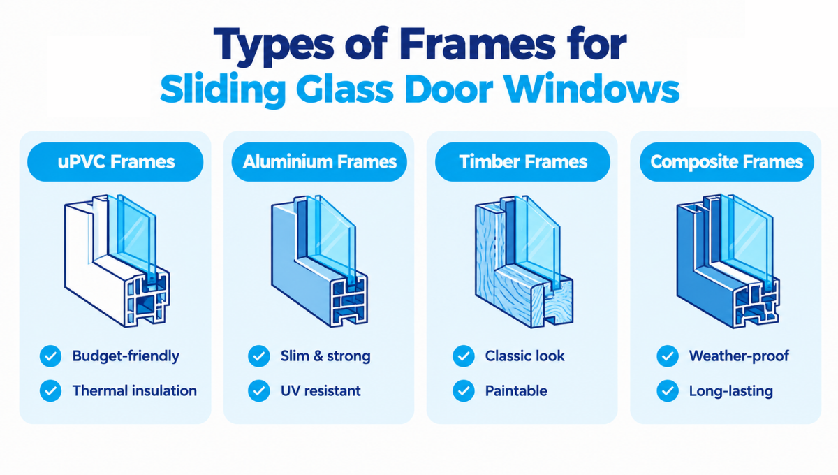 Types of frames for sliding glass door windows Types of frames for sliding glass door windows